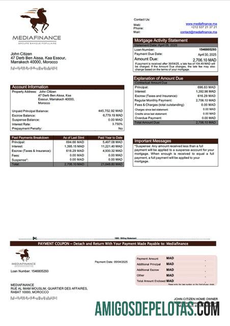 para download Modelo Word e PDF de declaração de hipoteca do Marrocos Mediafinance